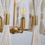 Modern Art Deco 6-flammiger Trommel-Kronleuchter, natürliches Seil, beige, handgewickelte Lampe