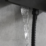 Système de douche à pluie mural noir exposé avec douche à main
