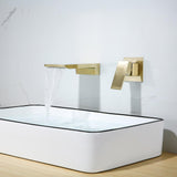Waterfall Wall Mounted Brushed Gold Bathroom Sink Faucet Single Handle