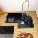 Modern Black Drop In Corner Kitchen Sink 32" Single Bowl Quartz Irregular Right Sink