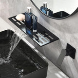 Modern Waterfall Wall Mounted Bathroom Sink Faucet Single Handle in Black