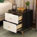 Modern Black & White MDF Nightstand with 2 Drawers and Stainless Steel Leg