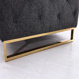 244 cm, modernes, getuftetes, gepolstertes 3-Sitzer-Sofa aus Samt, grau, mit goldenem Sockel