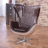 Brauner und silberfarbener Bürostuhl Gepolsterter Drehstuhl aus Leder mit Flügelrückenlehne
