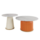 2 pièces Table basse ronde moderne Ensemble en blanc, rouge et gris