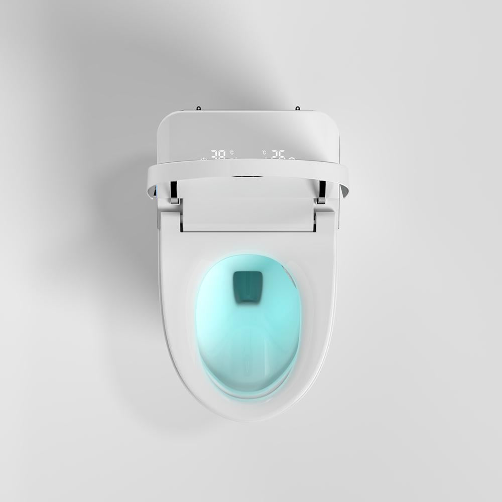 Smart 1-Piece Elongated Automatic Toilet in White LED Display Screen