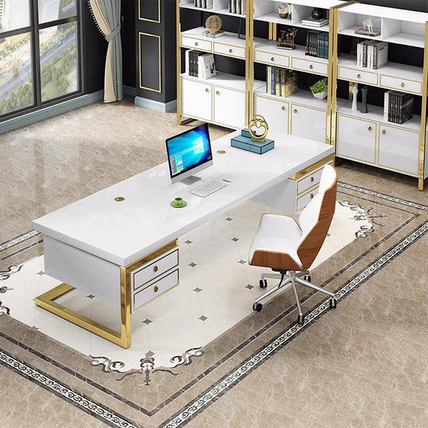 Holf Modern Rectangular Executive Office Desk with 4 Drawers in White ...