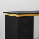 Moderno escritorio de madera para computadora de 55 pulgadas para oficina en casa, blanco, con 3 cajones y gabinete lateral en dorado