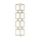 ゴールドフレームのメタルタワーディスプレイシェルフ付き3段モダンブラックキューブ本棚