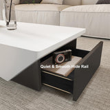 Mesa de centro de bloque de 47" blanca brillante rectangular con cajón de almacenamiento en negro