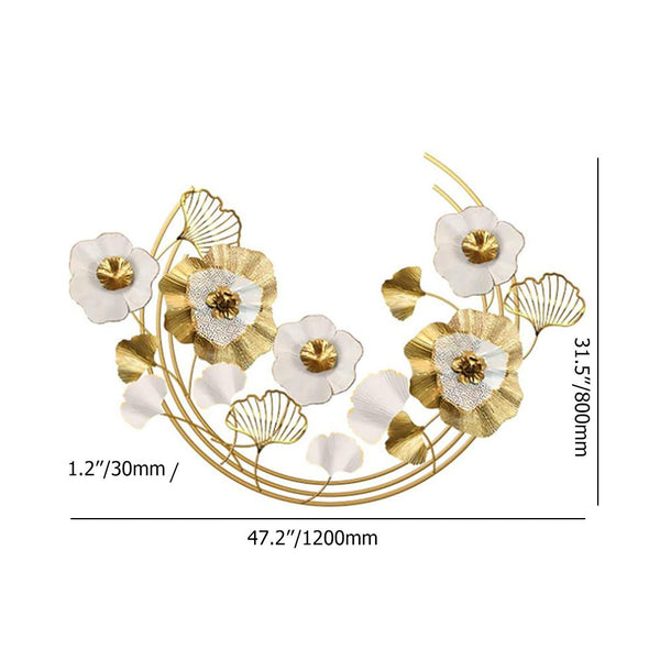 Luxury Metal Wall Decor Art with Gold & White Leaves & FlowersWehomz