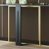 Schmaler 39-Zoll-Konsolentisch für Eingangsbereich, schwarzes Massivholz und goldfarbenes Metall in Small