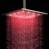 12 Inch Modern LED Stainless Steel Square Ceiling Mount Rain Shower Head in Brushed Nickel