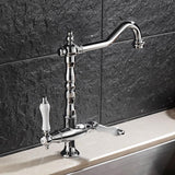 Porcelain Double Handles Single Hole Brass Kitchen Faucet in Polished Chrome