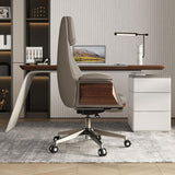 Reclining Leather Office Desk Chair High Back Adjustable Swivel Khaki Executive Chair
