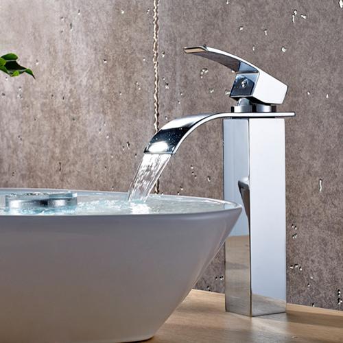 Milly Waterfall Single Hole Vessel Faucet for Bathroom Sink Single Handle Solid Brass