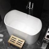101,6 cm, moderne, tiefe, ovale, freistehende japanische Badewanne aus mattweißem Steinharz