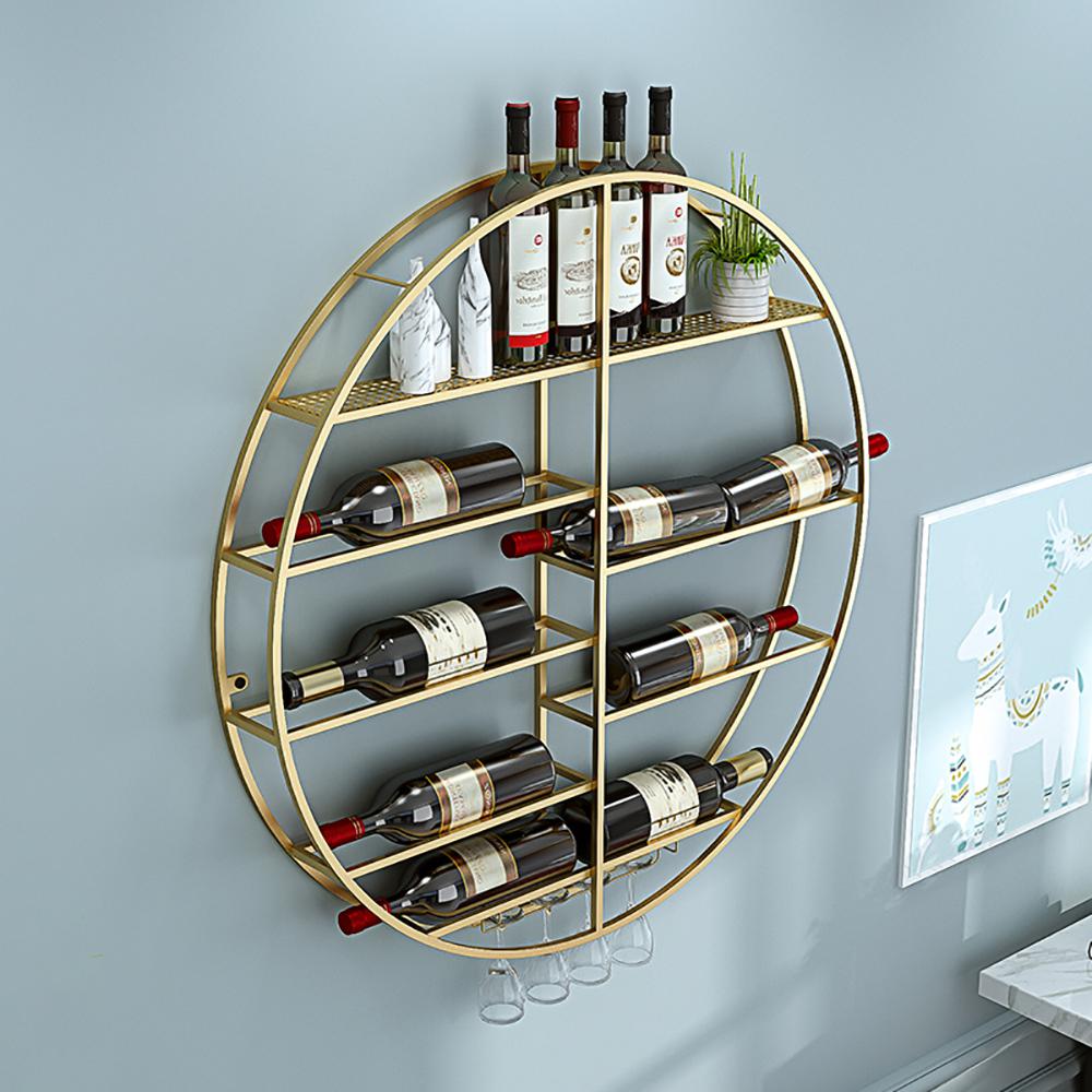 Modern Round Wall Mounted Metal Black Wine Rack