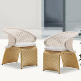 Aluminium &amp; Rattan Outdoor Patio Dining Sessel Stuhl in Weiß &amp; Khaki (2er Set)