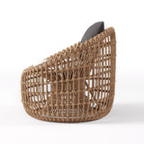 Austen Rattan Outdoor Barrel Chair Nest Shape Sidechair with Cushion in Brown