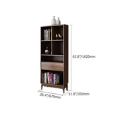 Ultic Modern Walnut Bookshelf Bookcase with Metal Frame and Drawer