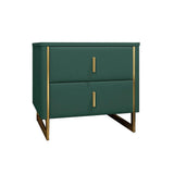 Modern Off White Nightstand 2-Drawer Faux Leather Bedside Table in Gold