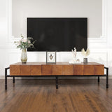 Walnut Black Industrial Pine Wood & Metal TV Stand | Supports 65-inch TVs