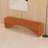 Modern Natural Wooden Curved Entryway Bench Seat Vertical Linear Surface