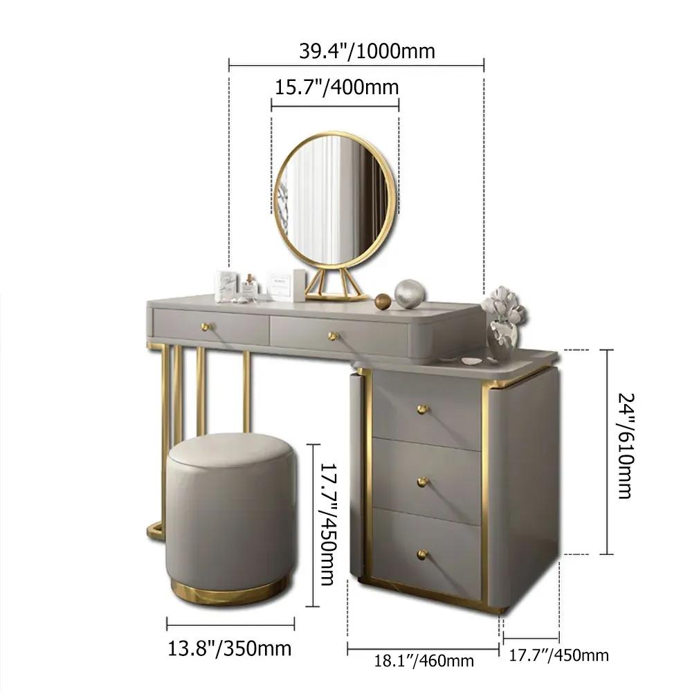 Makeup Vanity Set Retracted&Extendable Dressing Table with Drawer&Stool&Cabinet Included