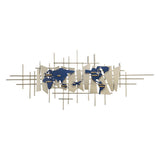 Arte de decoración de pared de metal con mapa del mundo de estilo europeo en 3D en azul y dorado