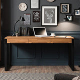 47.2" Modern Wooden Natural & Black Office Desk with Drawers & Metal Legs