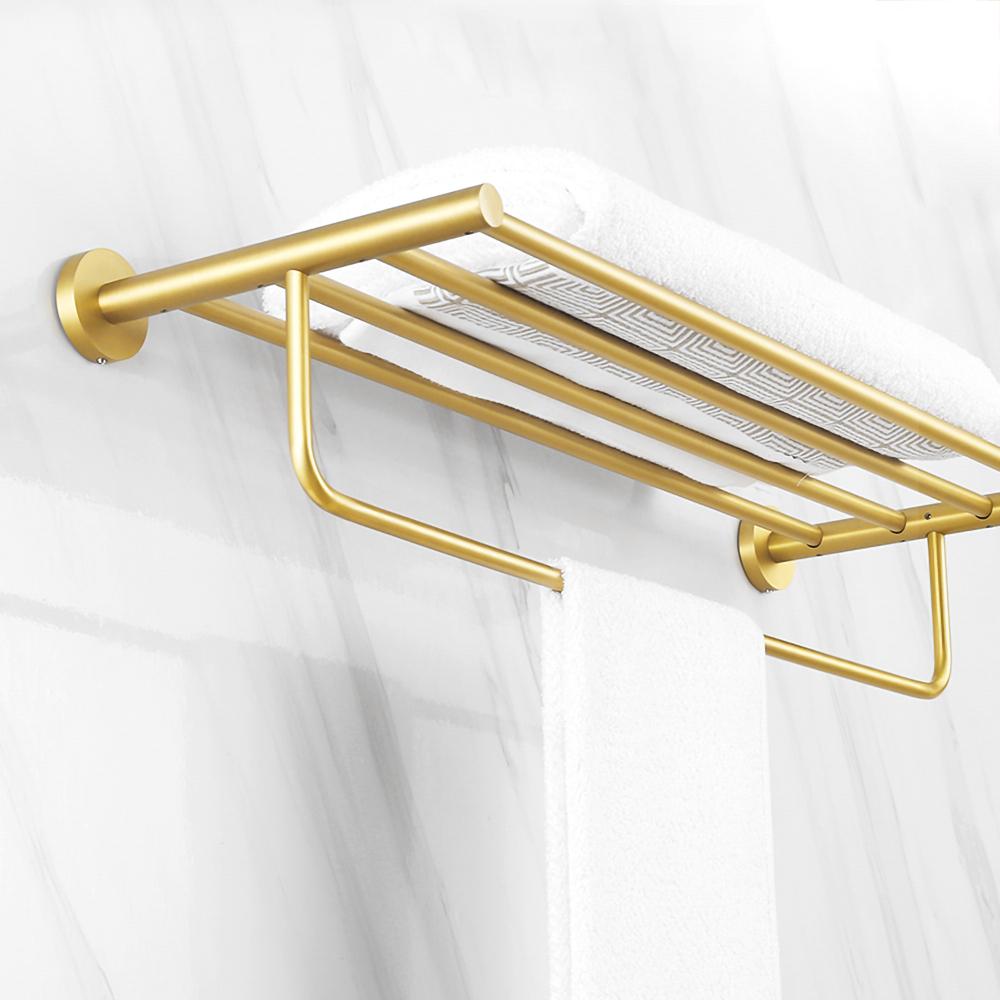 Brabson Wall-Mounted Metal Bathroom Towel Rack, Set of 2, Gold