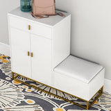 White Shoe Storage Bench 4 Shelves PU Leather Upholstered Shoe with Drawers & Flip Top
