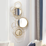 Espejo de pared de metal dorado redondo de 4 anillos 3D creativo de lujo ligero