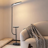 Lámpara de pie ajustable negra moderna Luz de lectura de pie LED con estante de vidrio