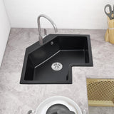 قطرة أسود في المطبخ الزاوية بالوعة الحديثة وعاء واحد 25 "كوارتز بالوعة غير النظامية