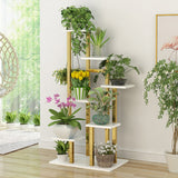 59.1" Modern Ladder 7-Tiered Plant Stand in Gold & White
