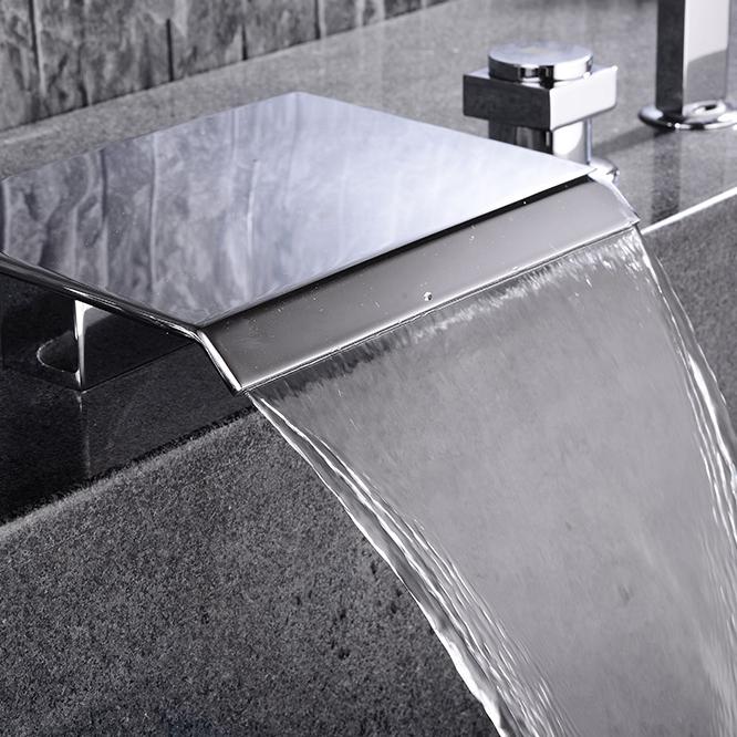 Contemporary Waterfall Deck-Mount Roman Tub Faucet with Handshower in Chrome