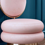 Schminkhocker aus rosafarbenem Samt mit rundem Tufting-Akzent-Stuhl mit Rückenlehne in Roségold