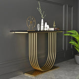 47.2" White Solid Wood Narrow Console Table Gold Metal Pedestal Entryway Table