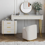 White Makeup Vanity Set Extendable Dressing Table Seat & Mirror Included