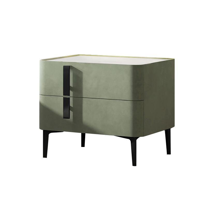 Modern Nightstand with Drawers & Sintered Stone Top Freestanding Bedside Table in Green