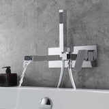 Mero Modern Waterfall Wall-Mount Tub Filler Faucet & Handshower Chrome Solid Brass