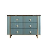 47" Modern Blue Dresser Faux Marble Top Cabinet mit 6 Schubladen in Gold