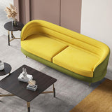 Modernes, 243 cm großes, gepolstertes 3-Sitzer-Sofa mit gelbem und grünem Samt und goldenen Beinen