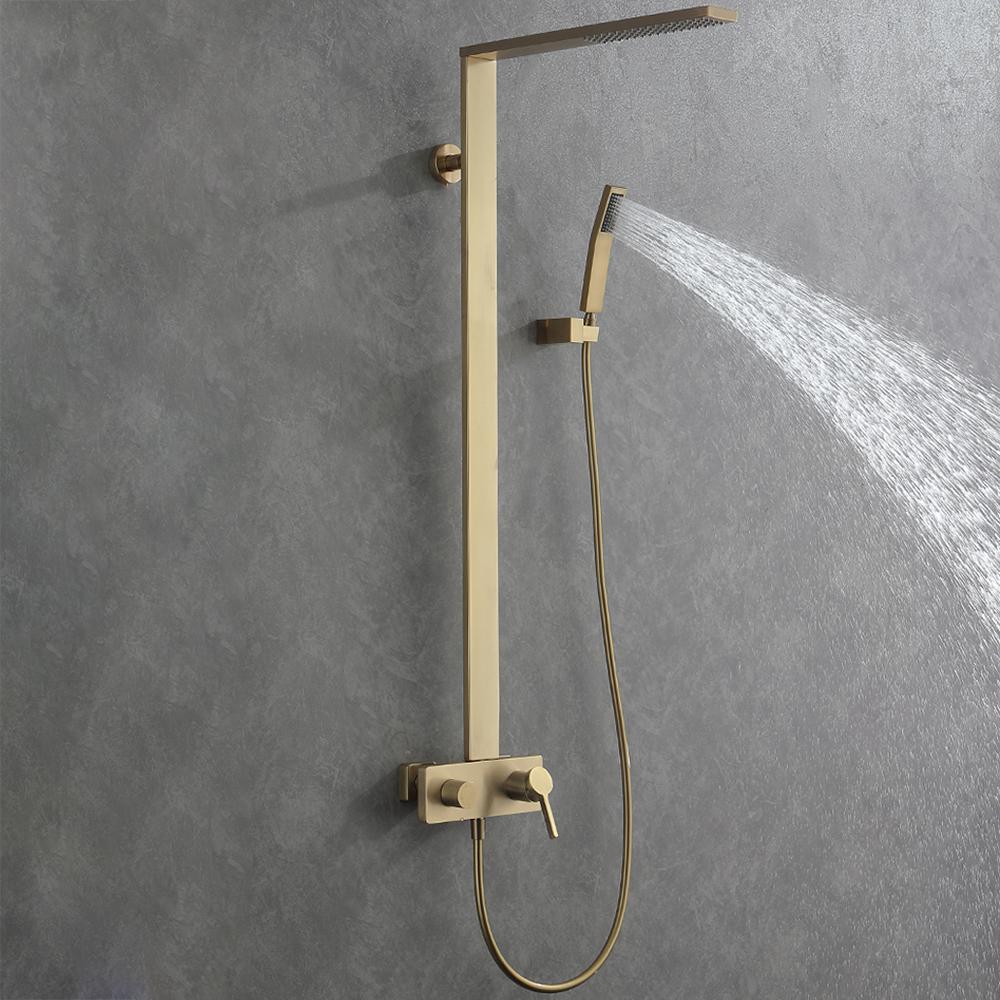 Exposed Black Wall-Mount Rain Shower System with Hand Shower