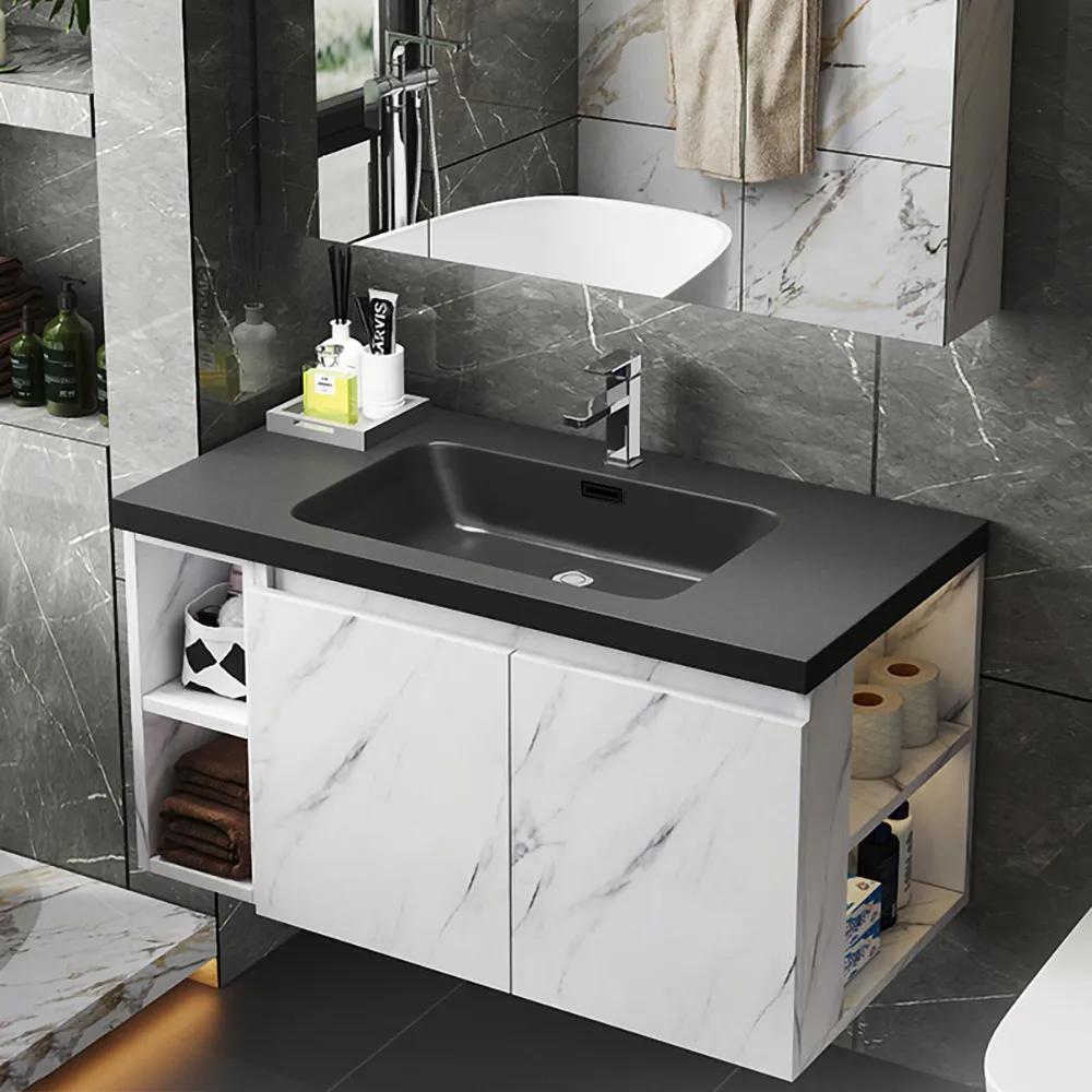 40 Modern Floating Bathroom Vanity Set With Single Sink White and  Black-Wehomz