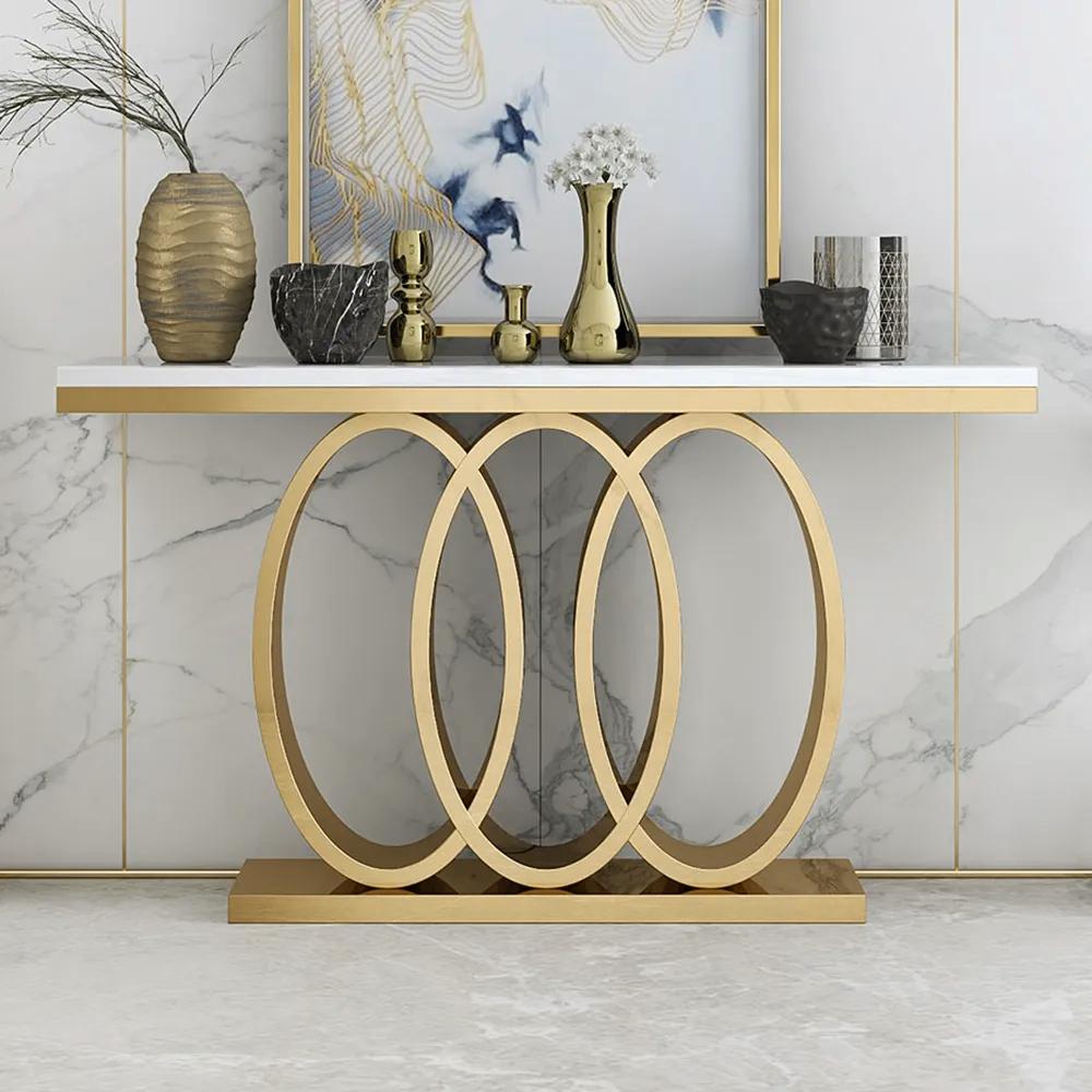 Tribesigns Gold Console Table, 43 Modern White Sofa Couch Table with Faux  Marble, Oval Wooden Hallway Foyer Table, Narrow Entryway Table with Metal