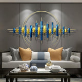 Moderna y creativa decoración de pared de hierro forjado para el hogar, sala de estar, azul y dorado.