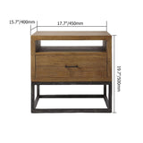 Industrial Nightstand Walnut Pine Wood Bedside Table with 1 Drawer in Black